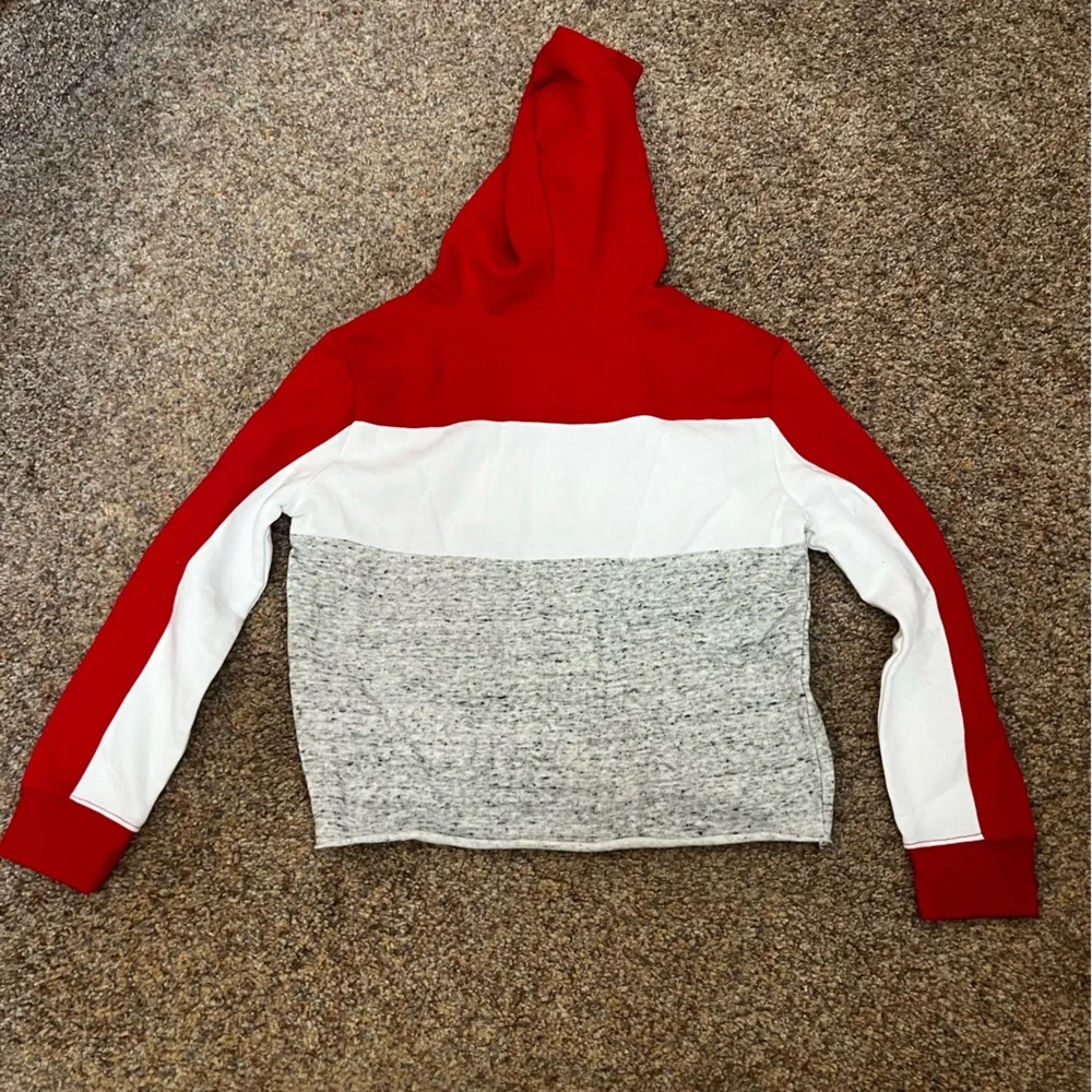 ⭐️EUC - Justice - Red, White & Gray Cropped Hooded Sweatshirt - Girls Size 10